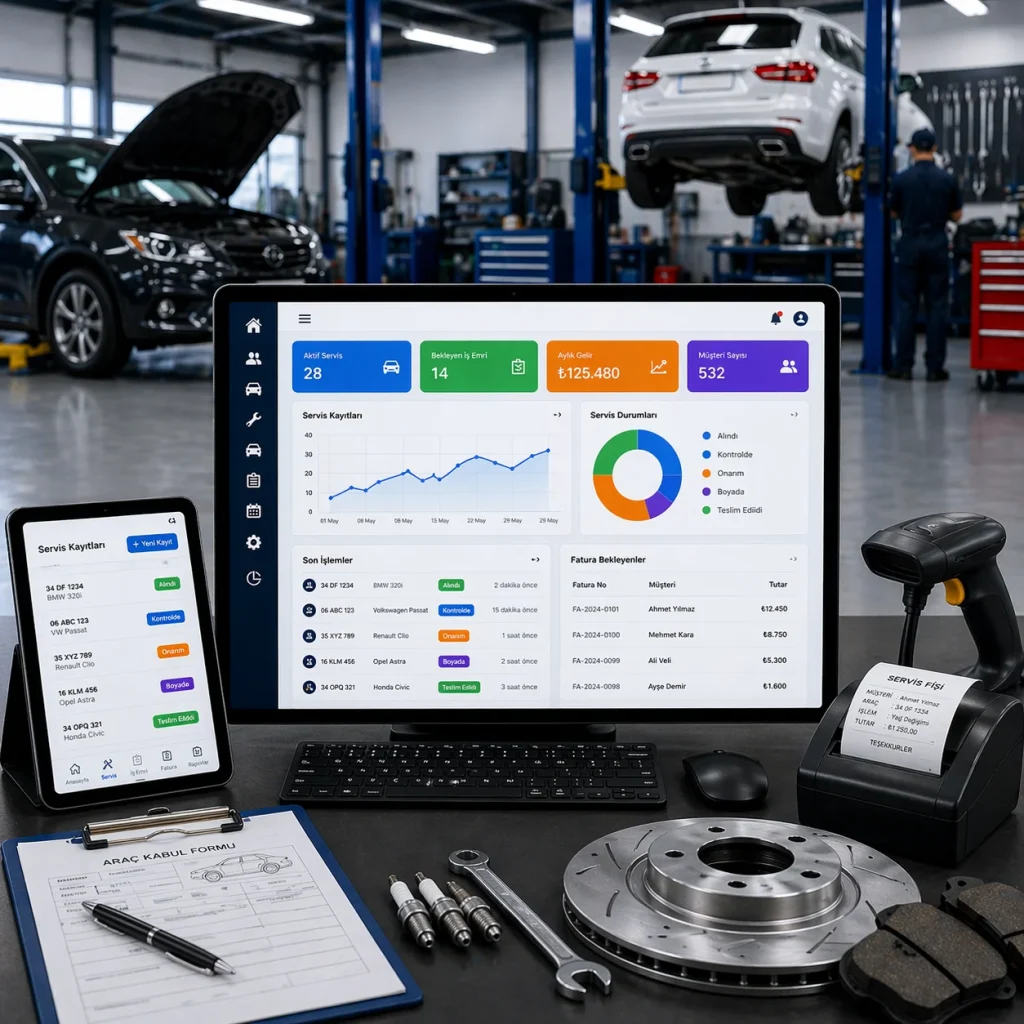 oto servis yazılımını açıklayan görsel