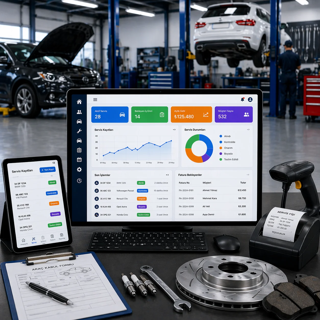 oto servis yazılımını açıklayan görsel