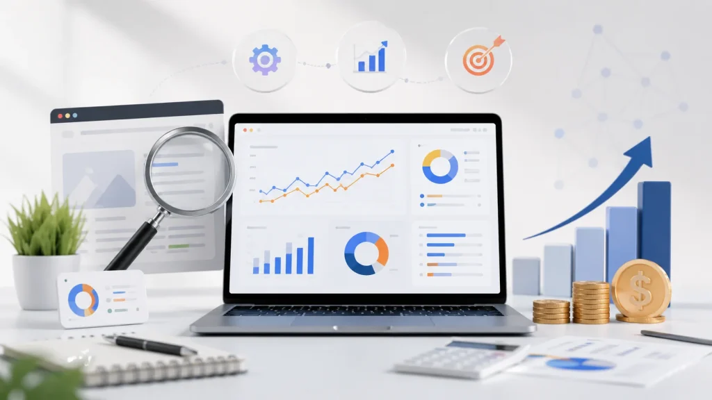 SEO fiyatları nasıl belirlenir rehberi için dijital pazarlama ve analiz temalı görsel