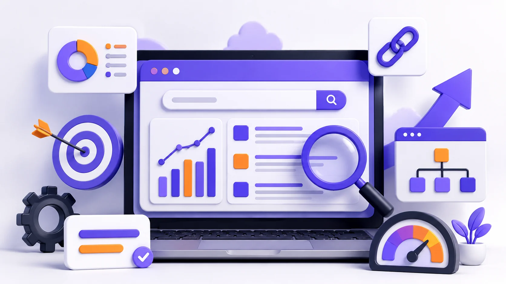 Yeni kurulan web sitesi için SEO analizi ve optimizasyon görseli